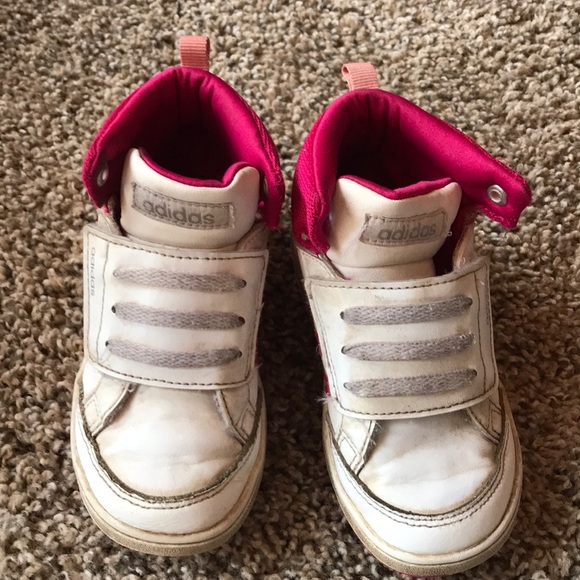 adidas Other - Adidas Pink White Toddler Velcro High Top Sneakers